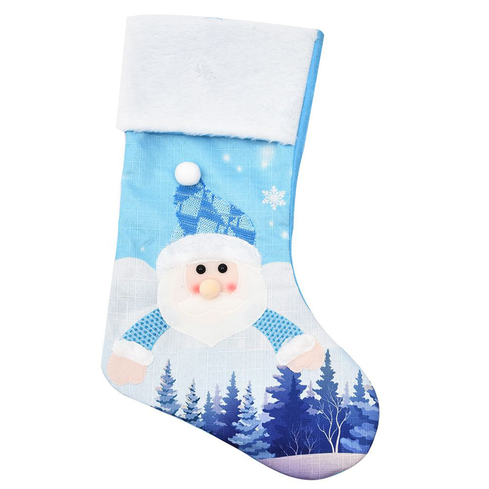 Christmas Stocking Hanging - ถุงเท้าคริสต์มาสสีน้ำเงินขนาดใหญ่ ถักลาย 47x30 ซม. ถุงซานต้า สำหรับแขวนต้นคริสต์มาสในบ้าน