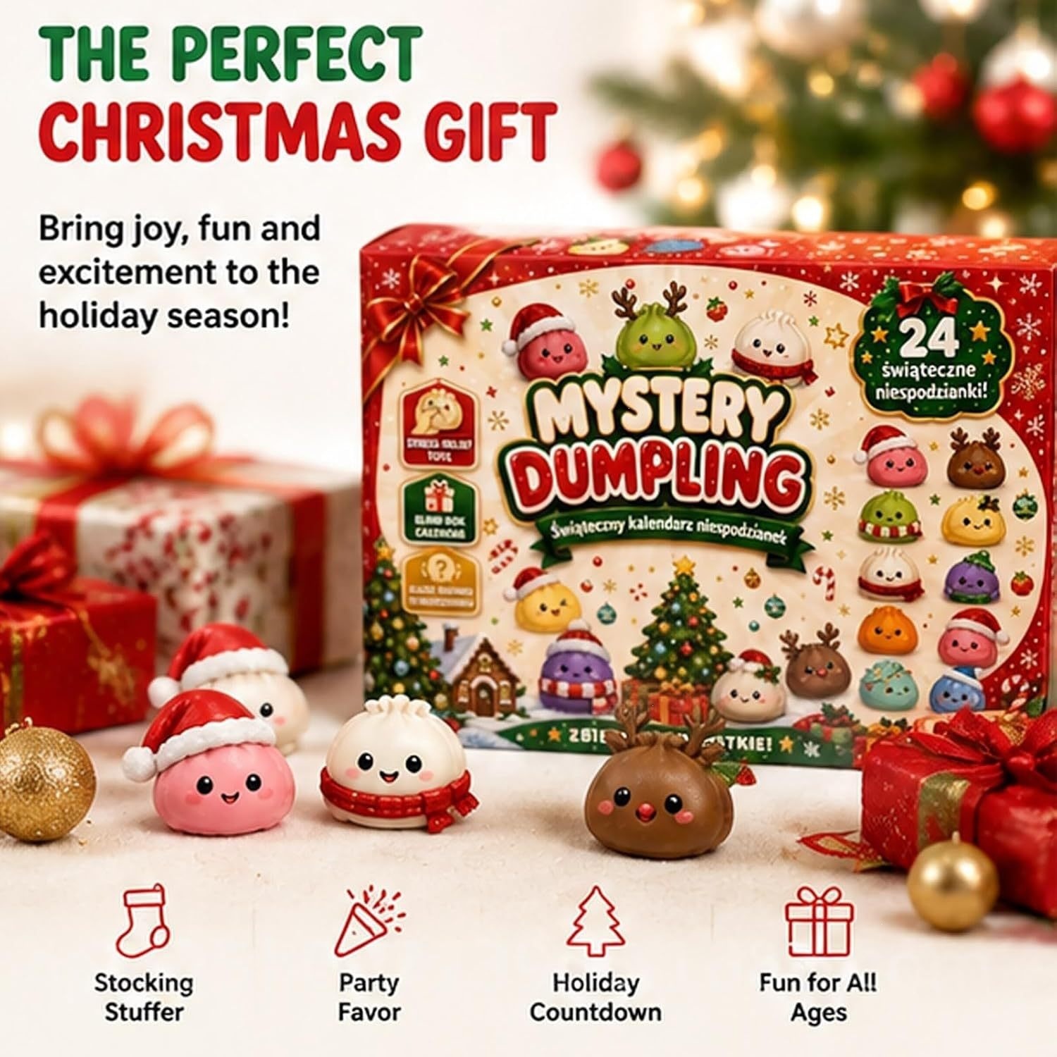Advent Calendar Gift - ปฏิทินนับถอยหลังวันคริสต์มาส 24 กล่องเซอร์ไพรส์ของเล่นบีบอัดนุ่ม ของเล่นบรรเทาความเครียด ของเล่นสัมผัสเพื่อผ่อนคลาย ของขวัญนับถอยหลังวันคริสต์มาส