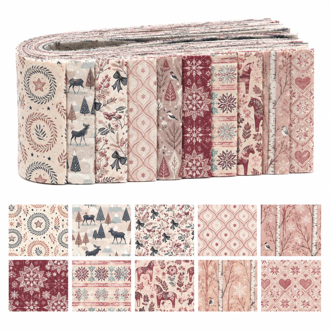 Christmas Table Runner - ผ้าเยลลี่โรลลายสโนว์เบิร์ดคริสต์มาส 10 ชิ้น ขนาด 2.5x19.7 นิ้ว