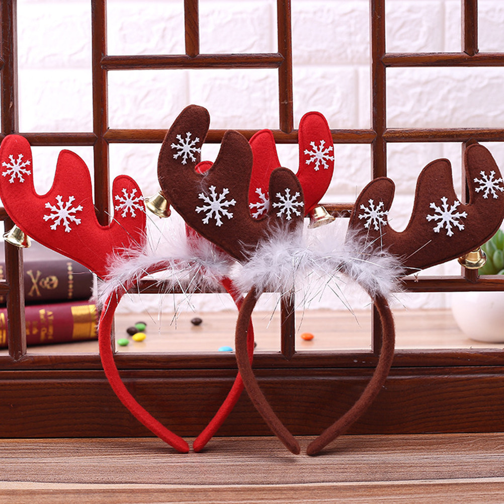 Reindeer Antlers Headband - ที่คาดผมเขากวางเรนเดียร์ 2 ชิ้น สีคาคี พร้อมกระดิ่ง สำหรับงานปาร์ตี้คริสต์มาส