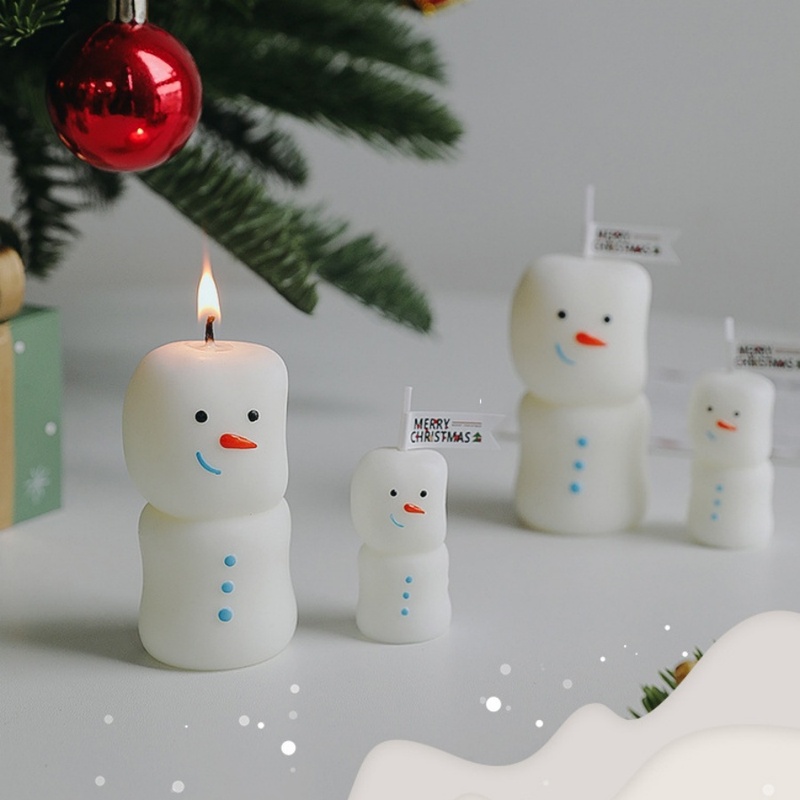 Holiday Candle Set - ชุด 2 ชิ้น/เซ็ต เทียนหอมรูปมนุษย์หิมะสุขสันต์วันคริสต์มาส เทียนอโรมาเธอราพีรูปมนุษย์หิมะน่ารัก ตกแต่งโต๊ะบ้านช่วงคริสต์มาส